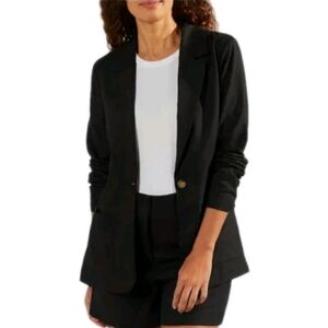 Matty M Bronson Linen Blend Blazer In Black Size MED